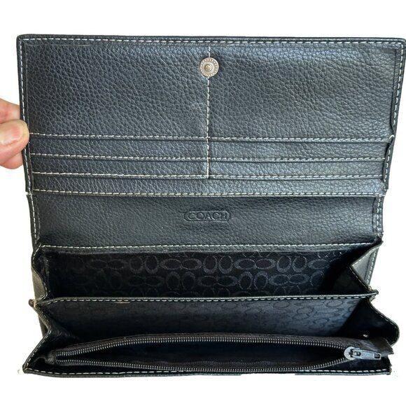 Coach Black Signature Trifold Billfold Wallet - 71/4" x 3 3/4" - Picture 3 of 6